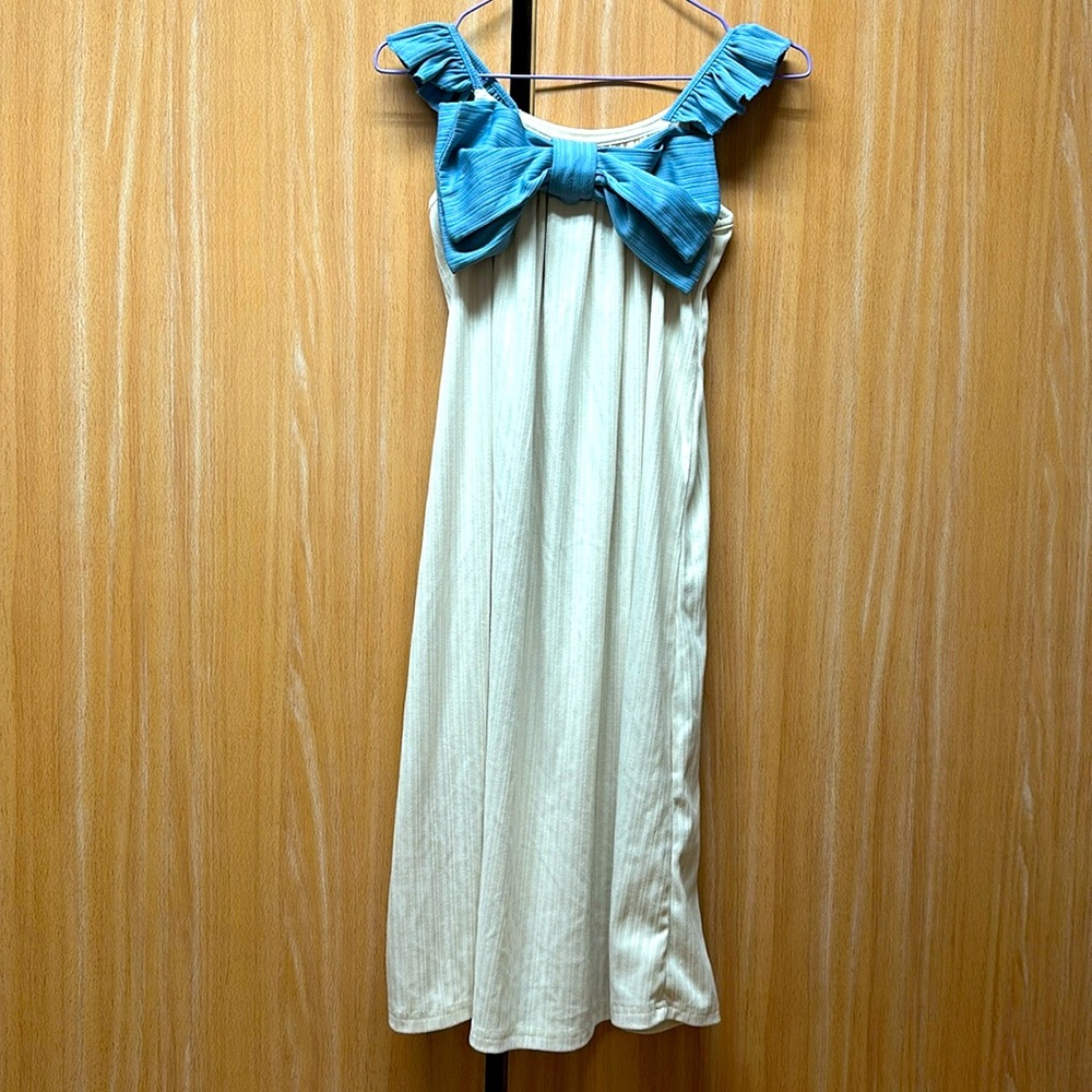 Elegant Cream and Blue Bow Pajama Dress